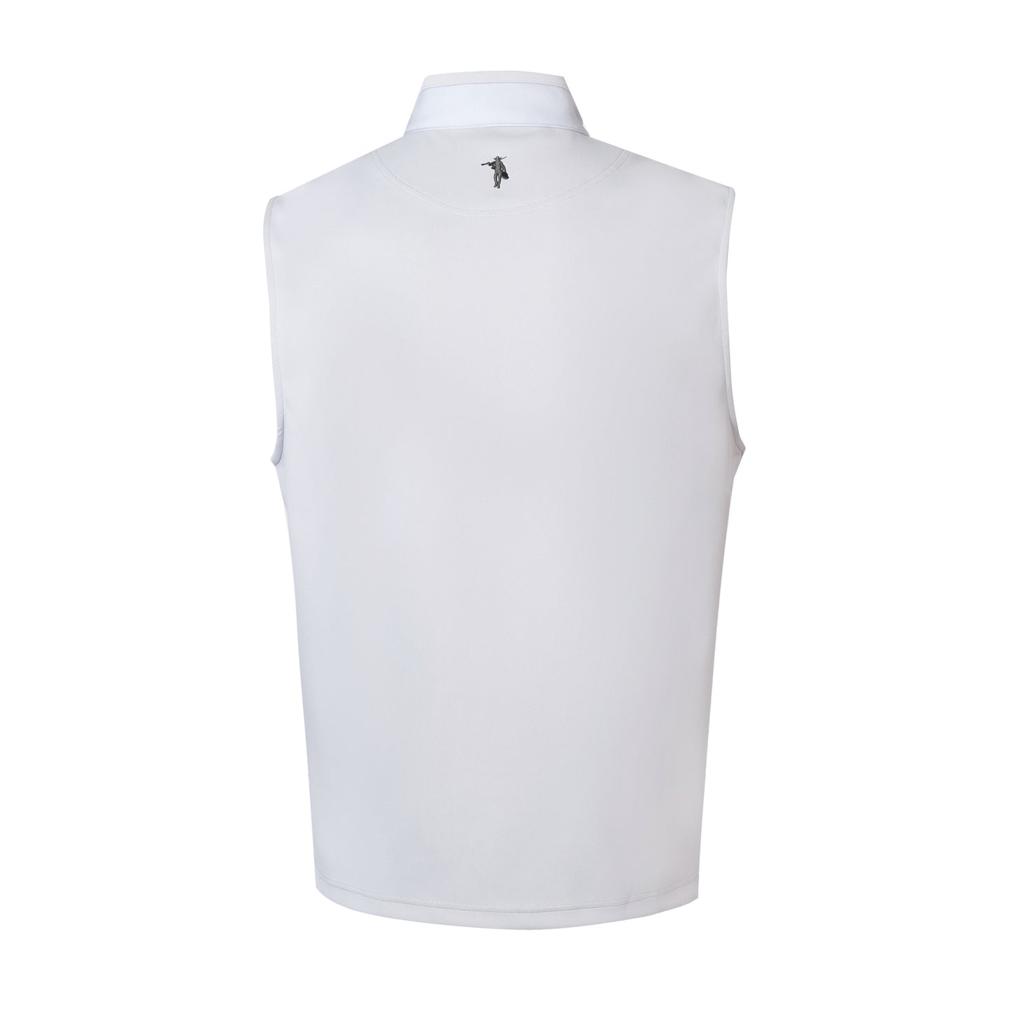 White vest with a small logo on the chest against a white background