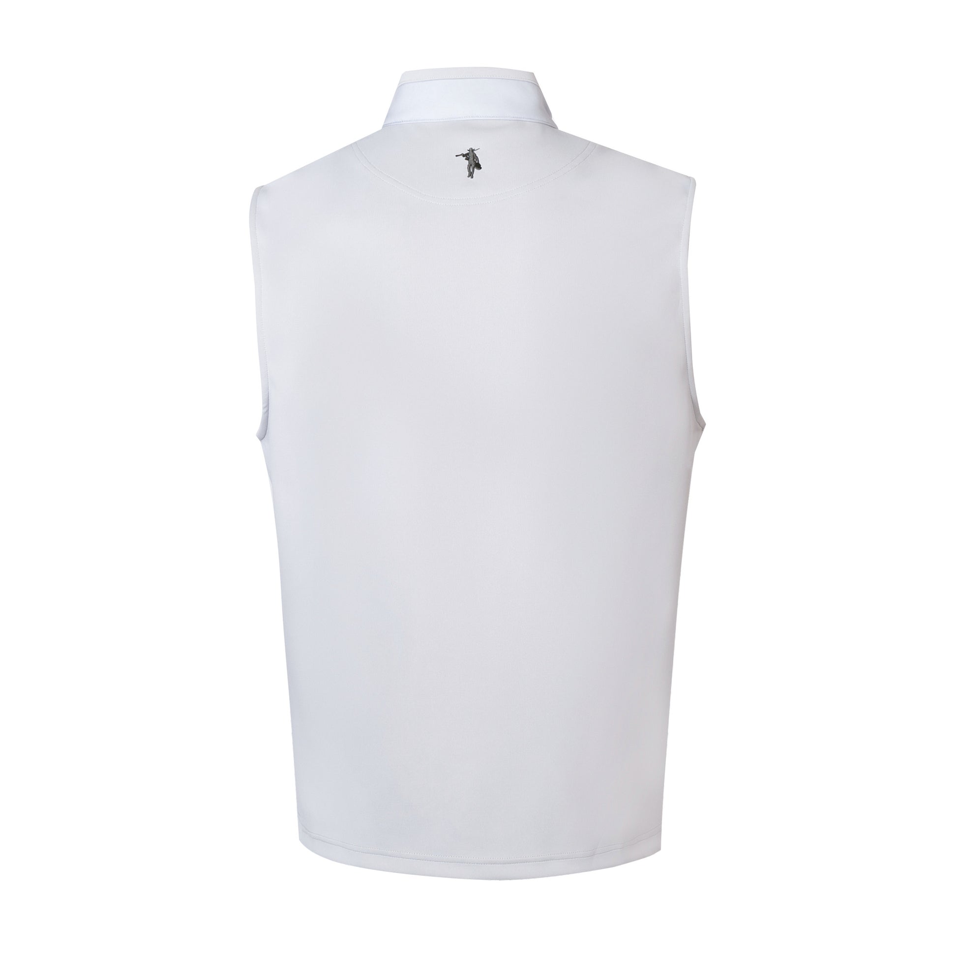White vest with a small logo on the chest against a white background