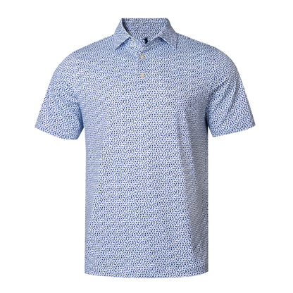 Blue patterned short-sleeve shirt on a white background