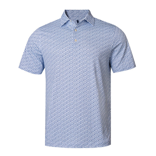 Blue patterned short-sleeve shirt on a white background