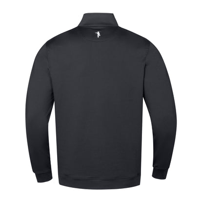 Black pullover with a black graphic design on a white background