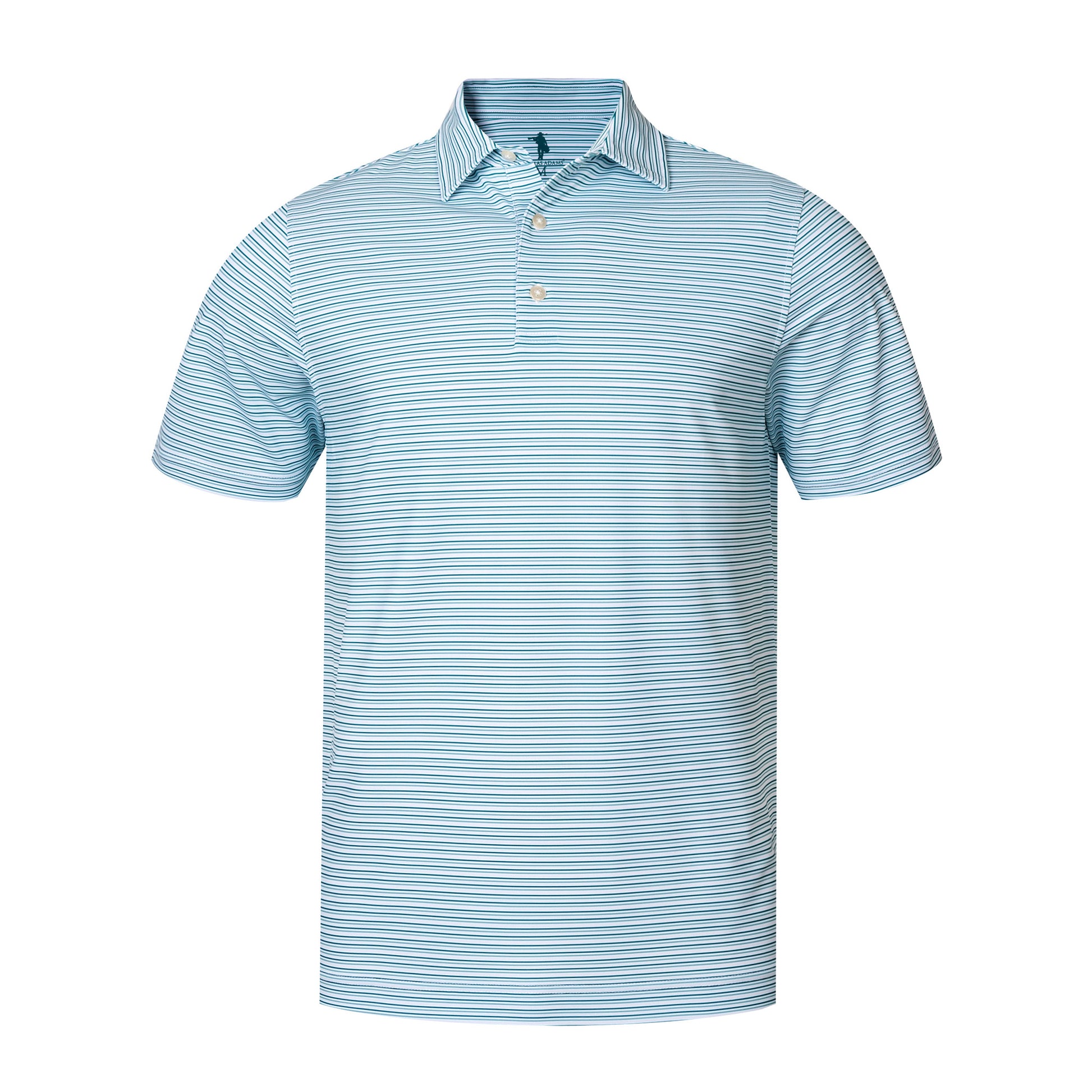 Light blue striped polo shirt on a white background