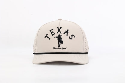 Beige cap with 'Texas' and a cowboy graphic on a white background