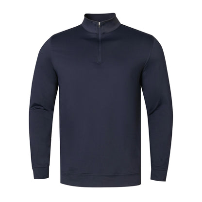 A dark navy blue long-sleeve quarter-zip pullover sweatshirt displayed on a clean white background.