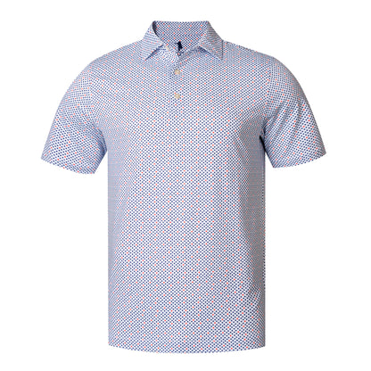 Short-sleeve patterned shirt on a white background