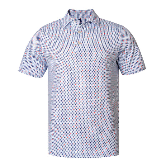 Short-sleeve patterned shirt on a white background