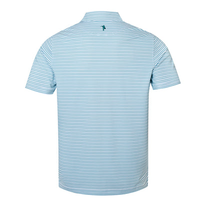 Light blue striped polo shirt on a white background