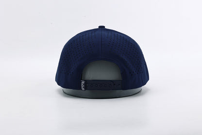 Navy blue cap with a brand logo on the back against a white background